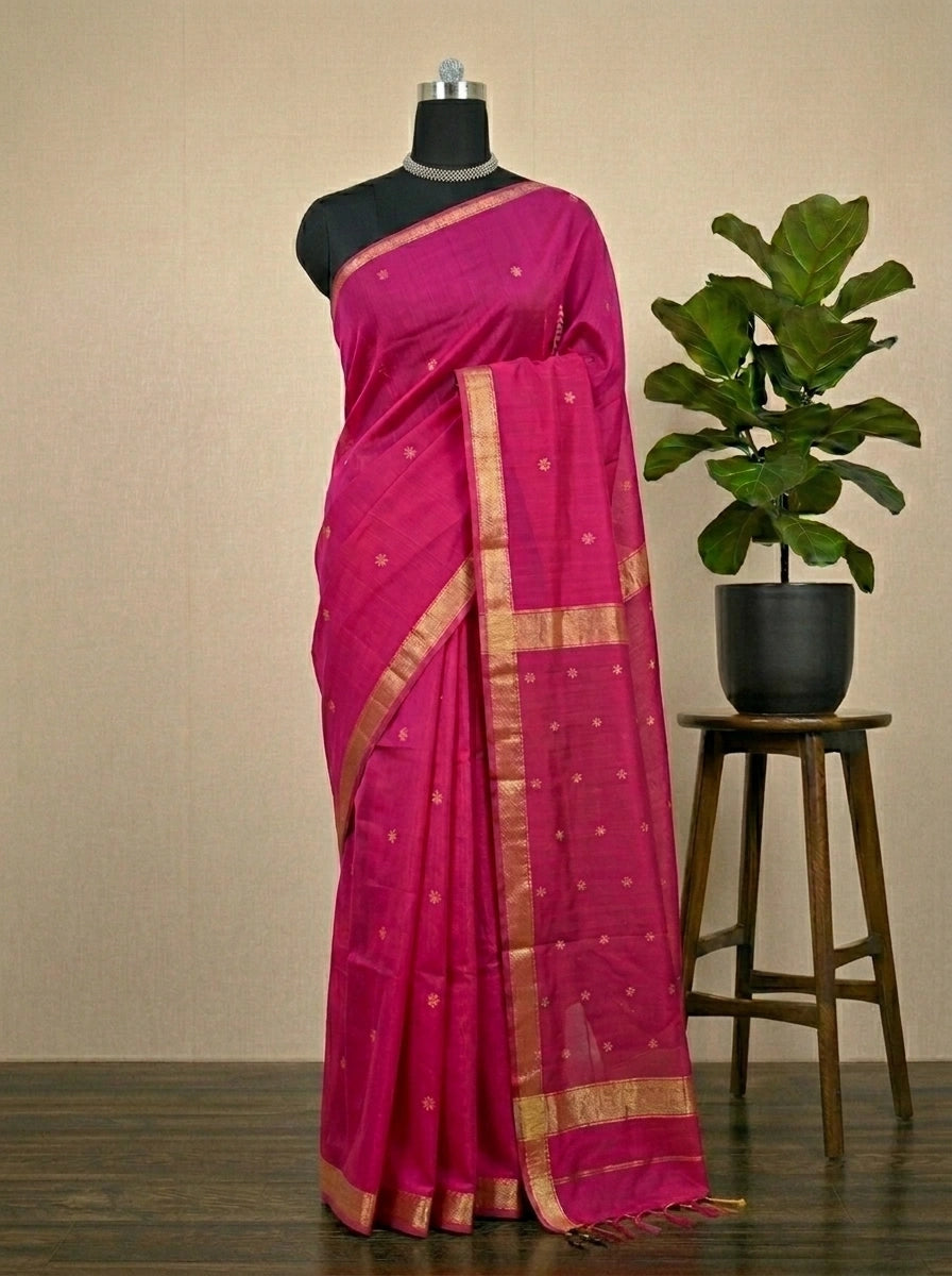Rani Pink Pure Maheshwari Silk Saree