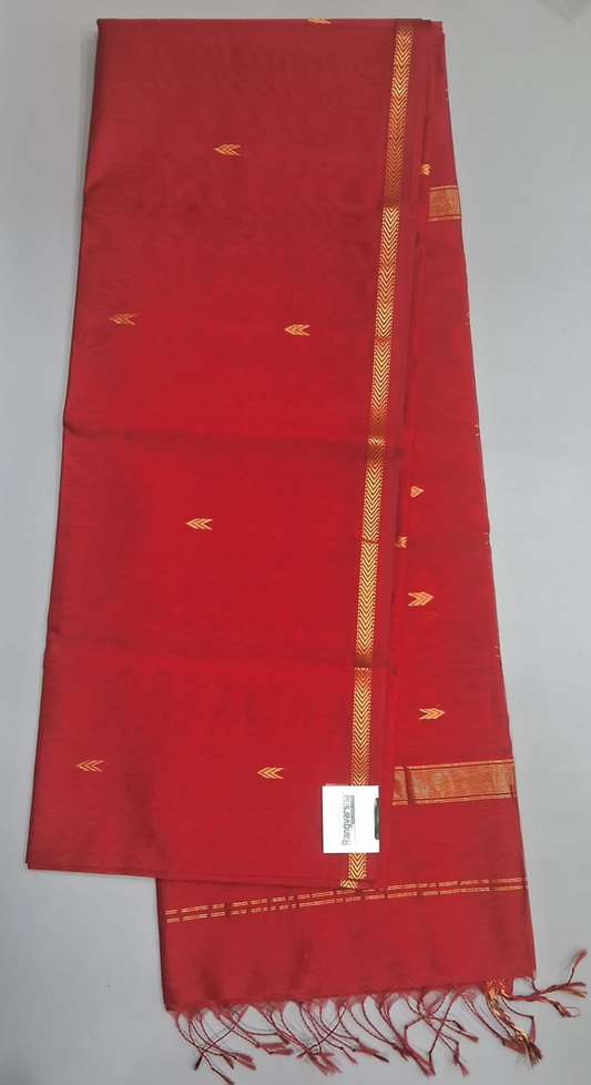 Fire Red Pure Maheshwari Silk Saree
