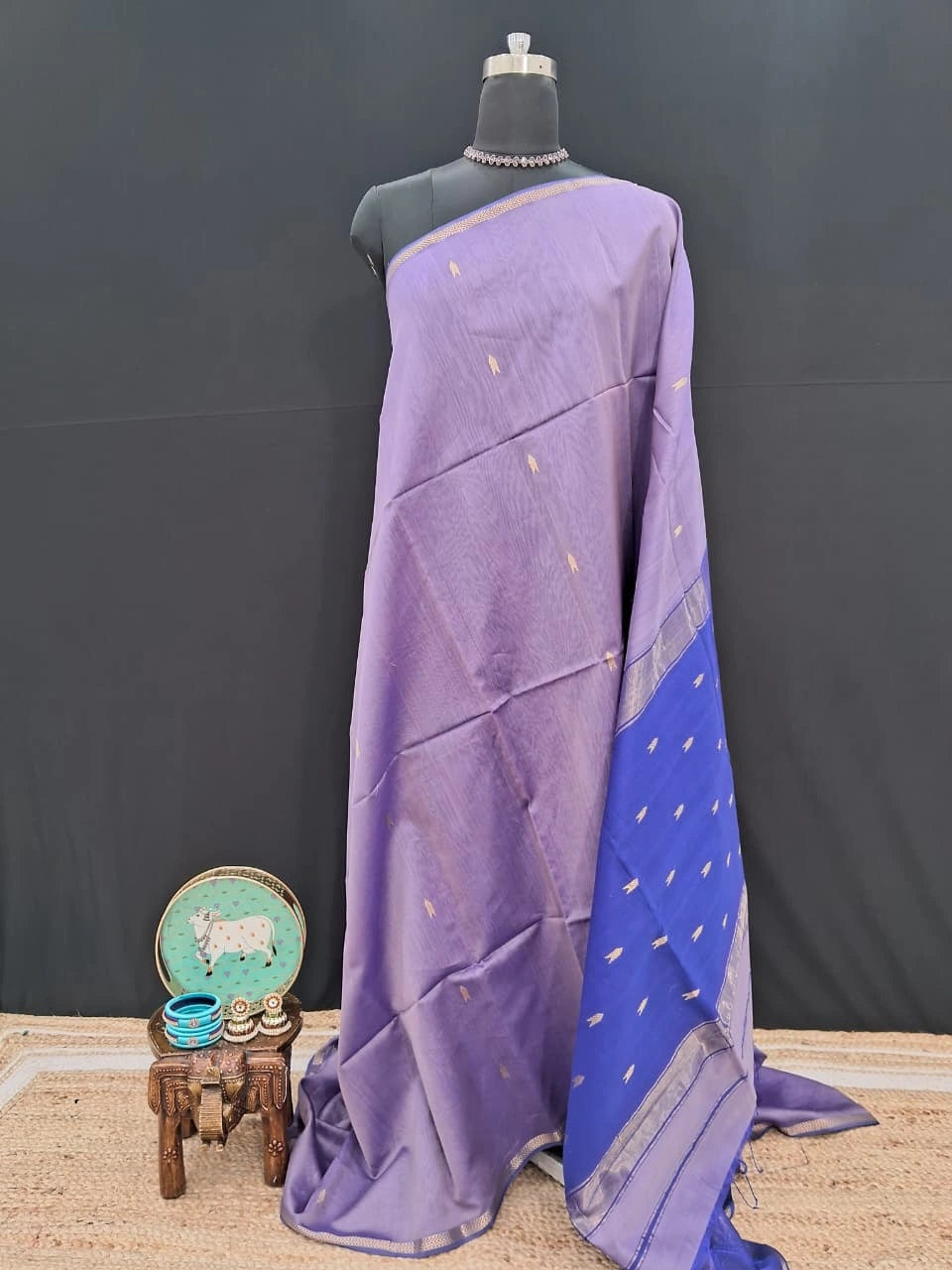 Light Lavender Pure Maheshwari Silk Saree