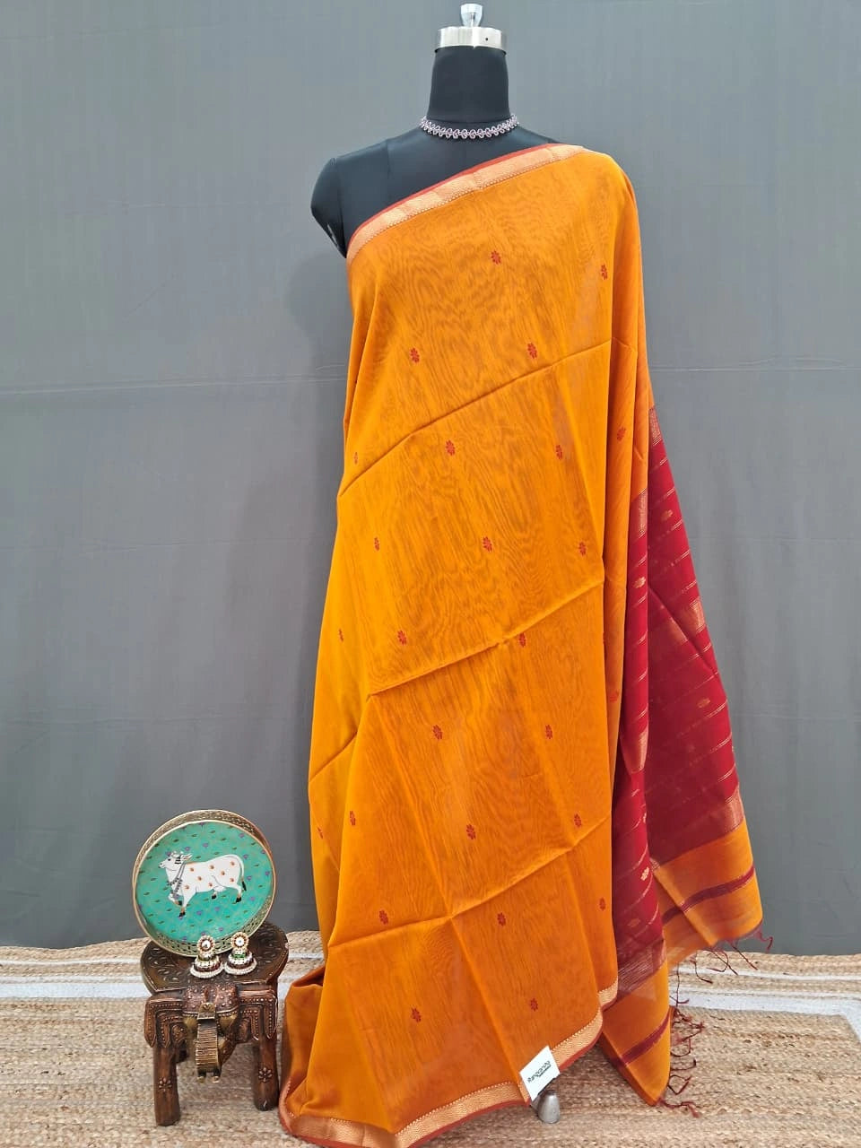 Mustard Yellow Pure Maheshwari Silk Saree