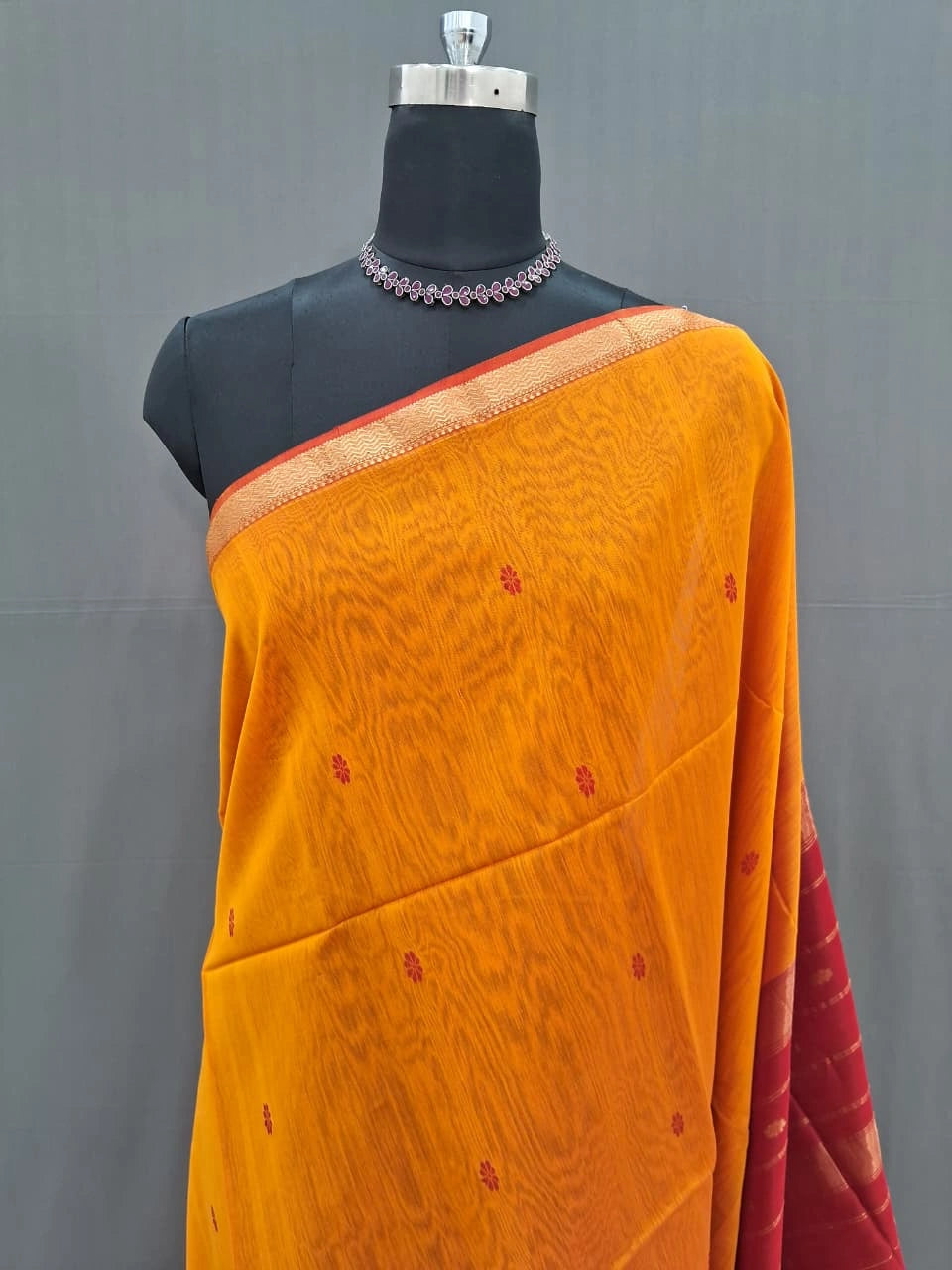Mustard Yellow Pure Maheshwari Silk Saree 1