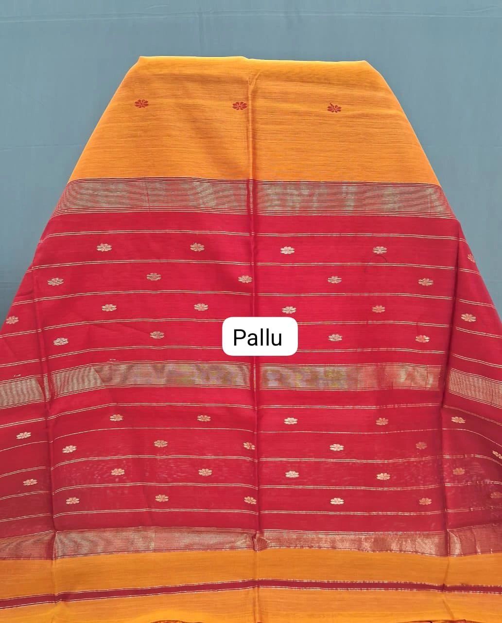 Mustard Yellow Pure Maheshwari Silk Saree Pallu