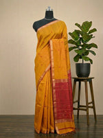 Mustard Yellow Pure Maheshwari Silk Saree