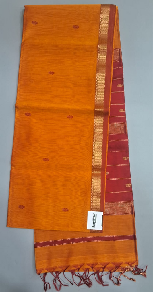 Mustard Yellow Pure Maheshwari Silk Saree