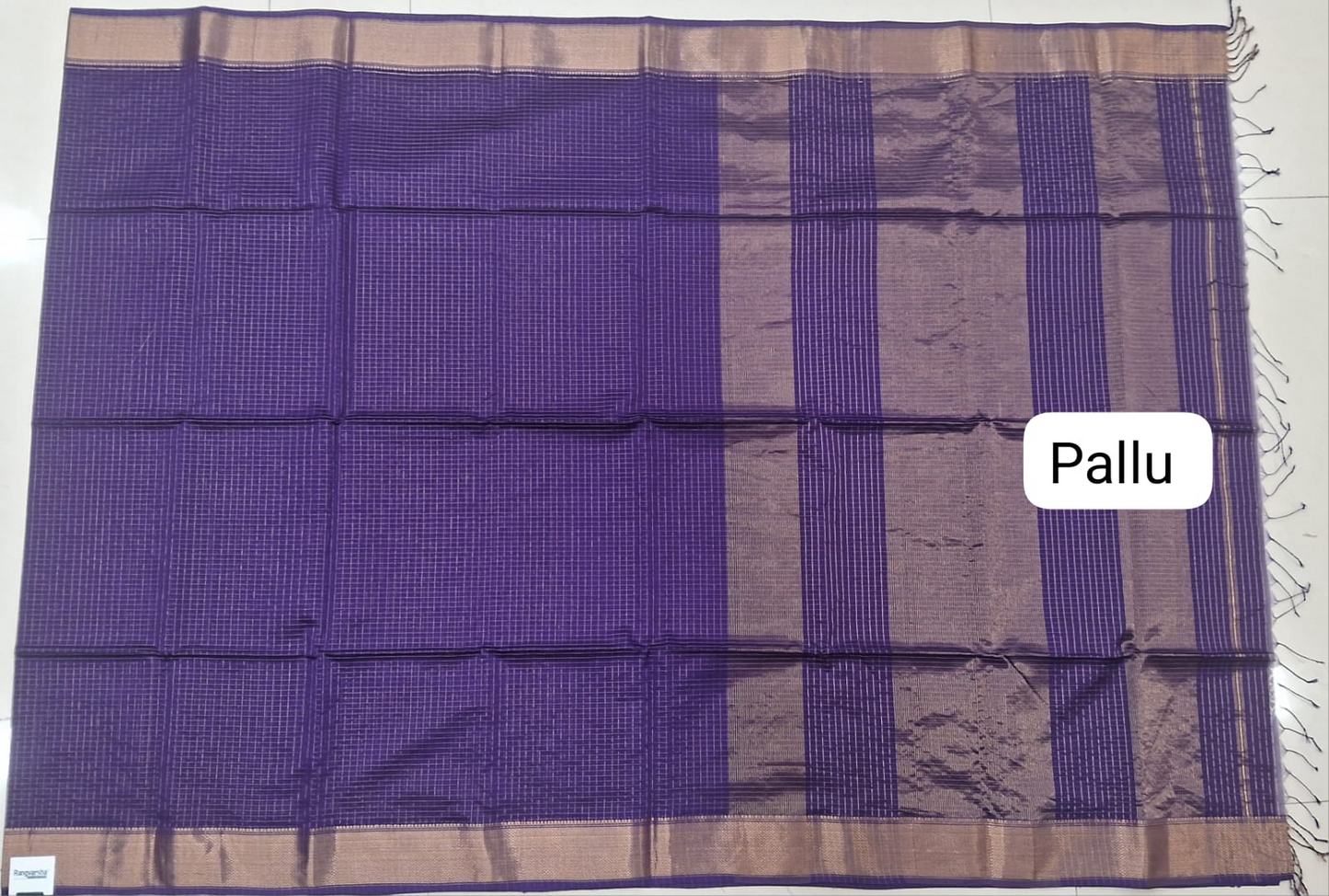 Purple Checked Pure Maheshwari Silk Saree Pallu