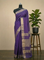 Purple Checked Pure Maheshwari Silk Saree