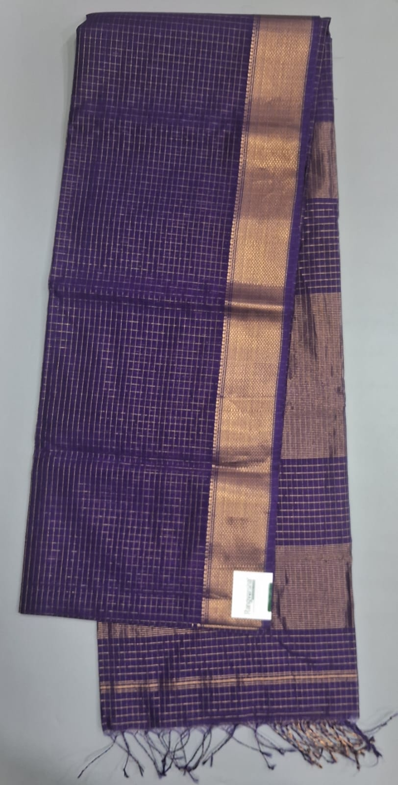 Purple Checked Pure Maheshwari Silk Saree 