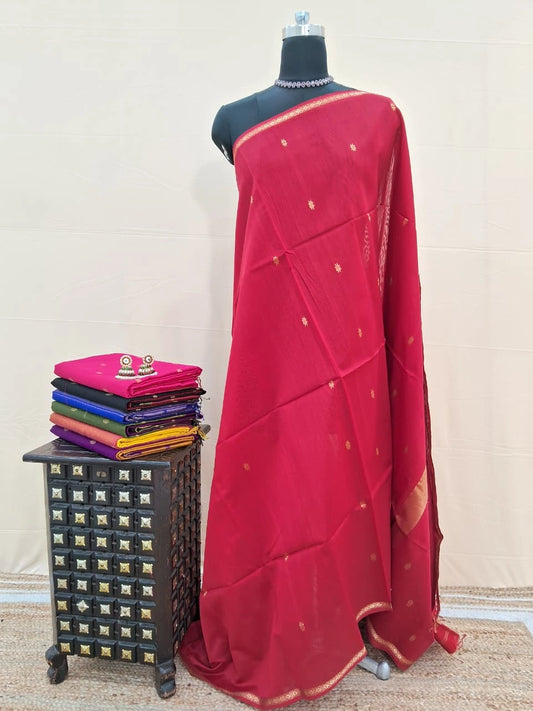 Tomato red pure Maheshwari silk saree 