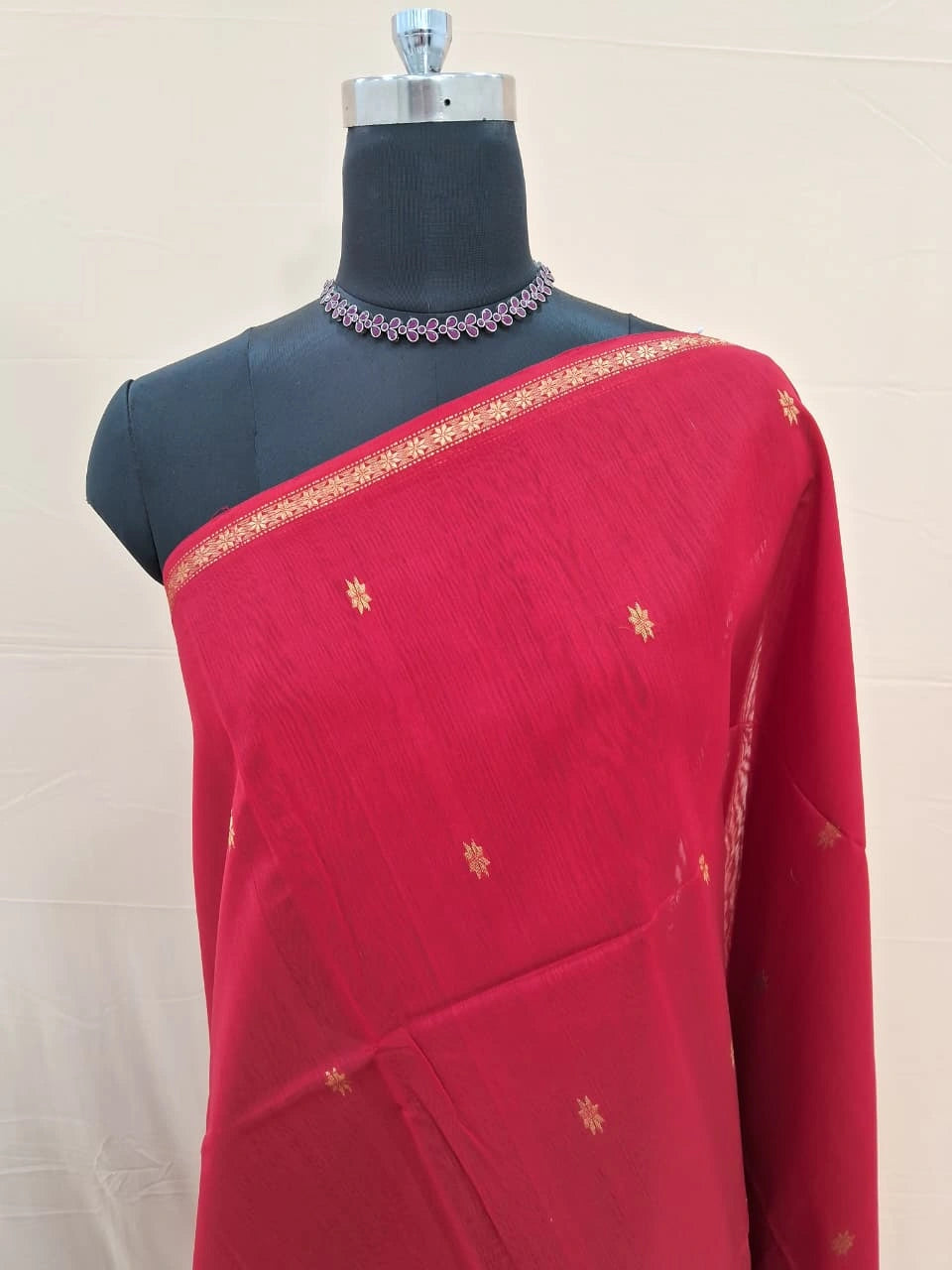 Tomato red pure Maheshwari silk saree 1