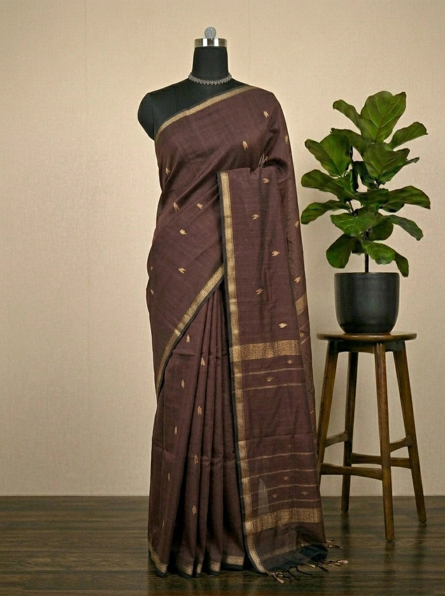 Walnut brown pure Maheshwari silk saree 