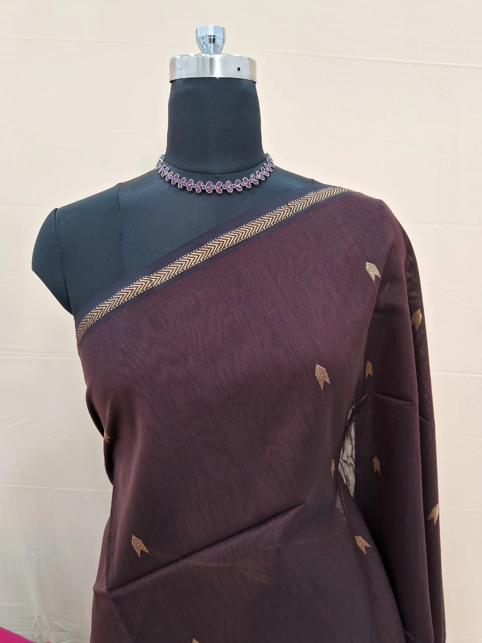 Walnut brown pure Maheshwari silk saree 1