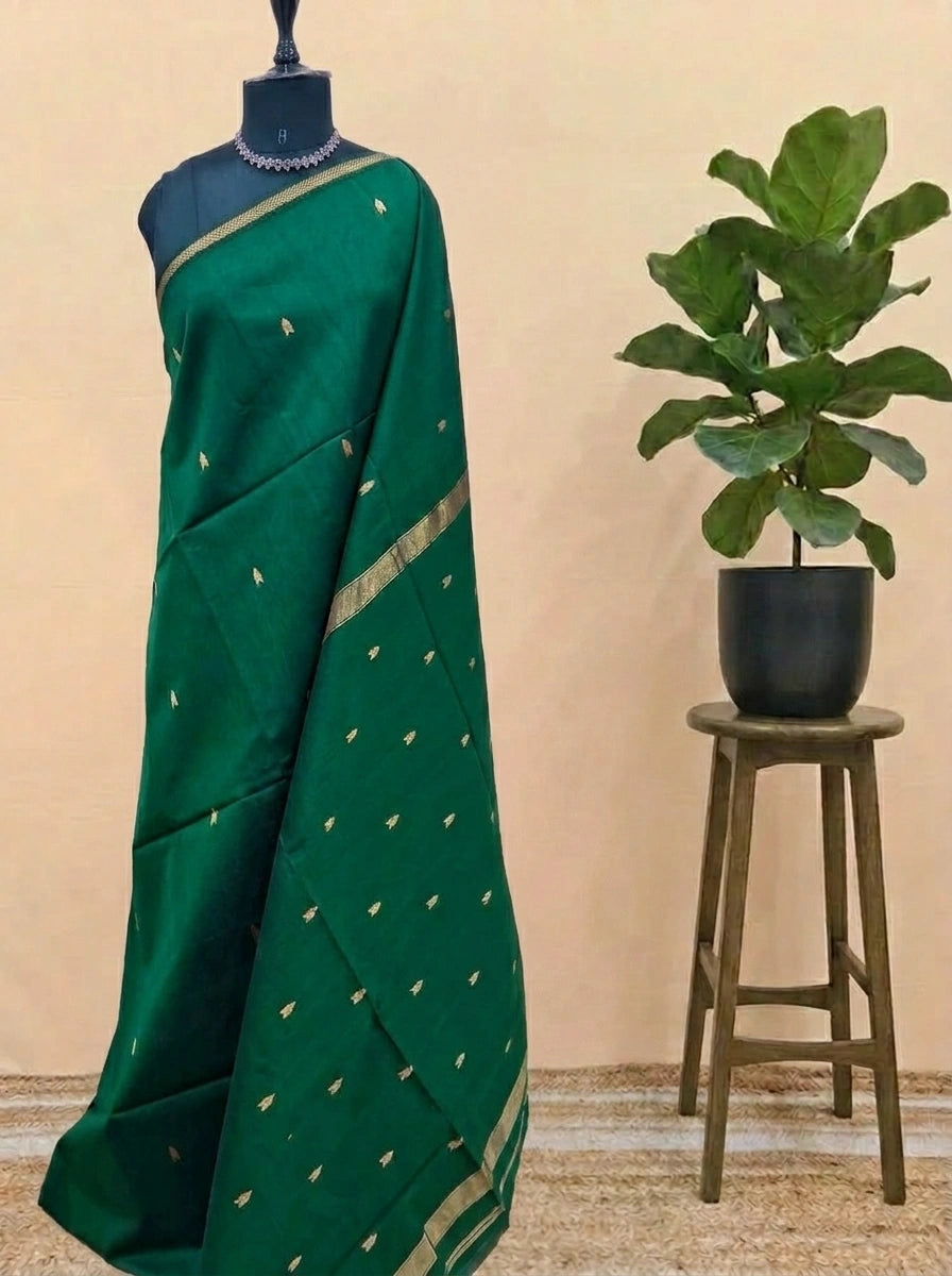 Bottle Green Pure Maheshwari Silk saree 