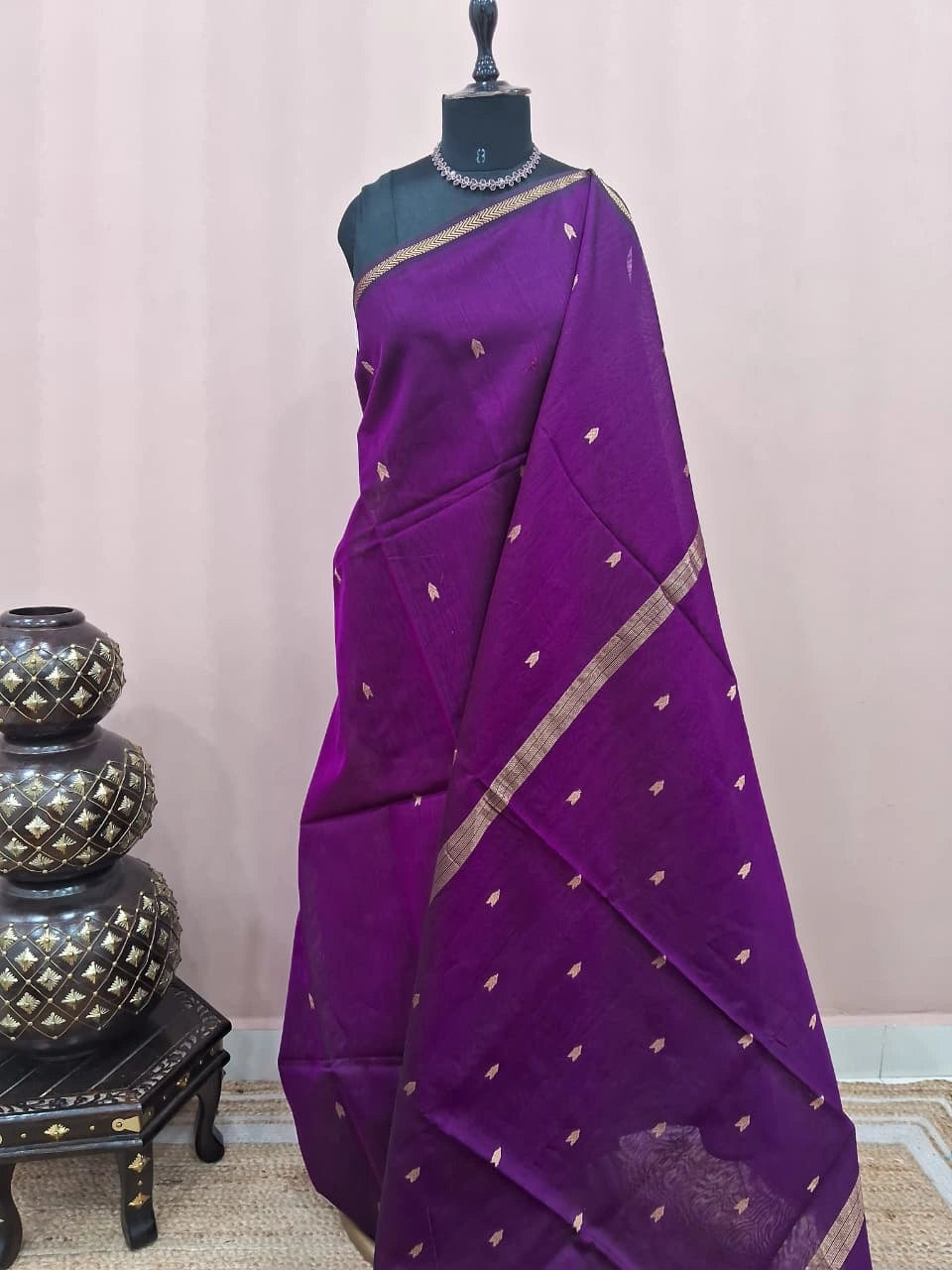 Purple Pure Maheshwari Silk saree