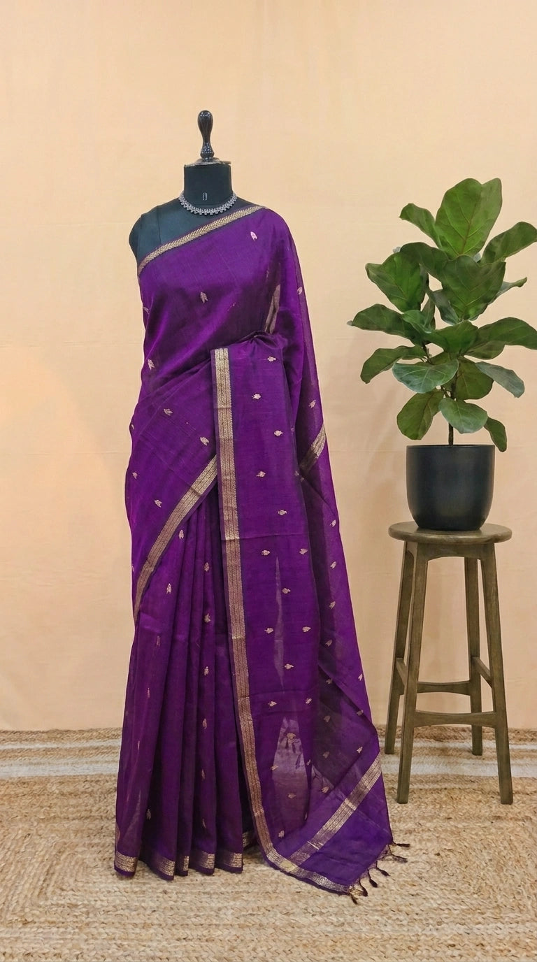 Purple Pure Maheshwari Silk saree