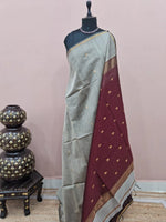 Metal Grey Pure Maheshwari Silk Saree