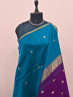 Caribbean Blue Pure Maheshwari Silk Saree 1