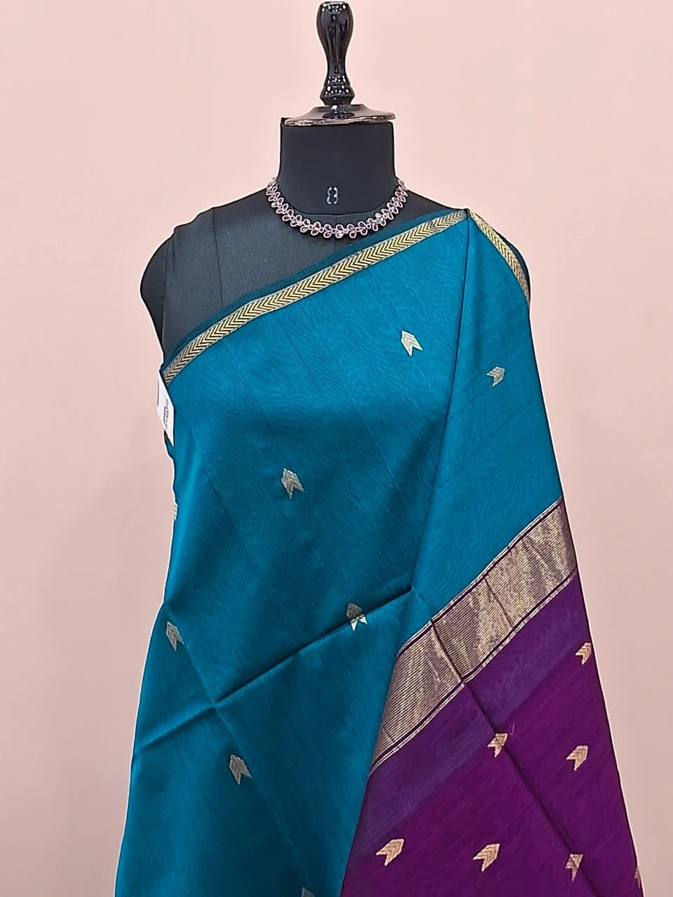 Caribbean Blue Pure Maheshwari Silk Saree 1