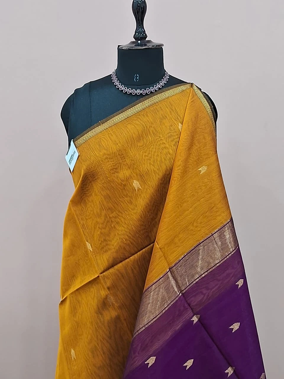 Mustard Yellow Pure Maheshwari Silk Saree 1