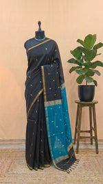 Black Pure Maheshwari Silk Saree