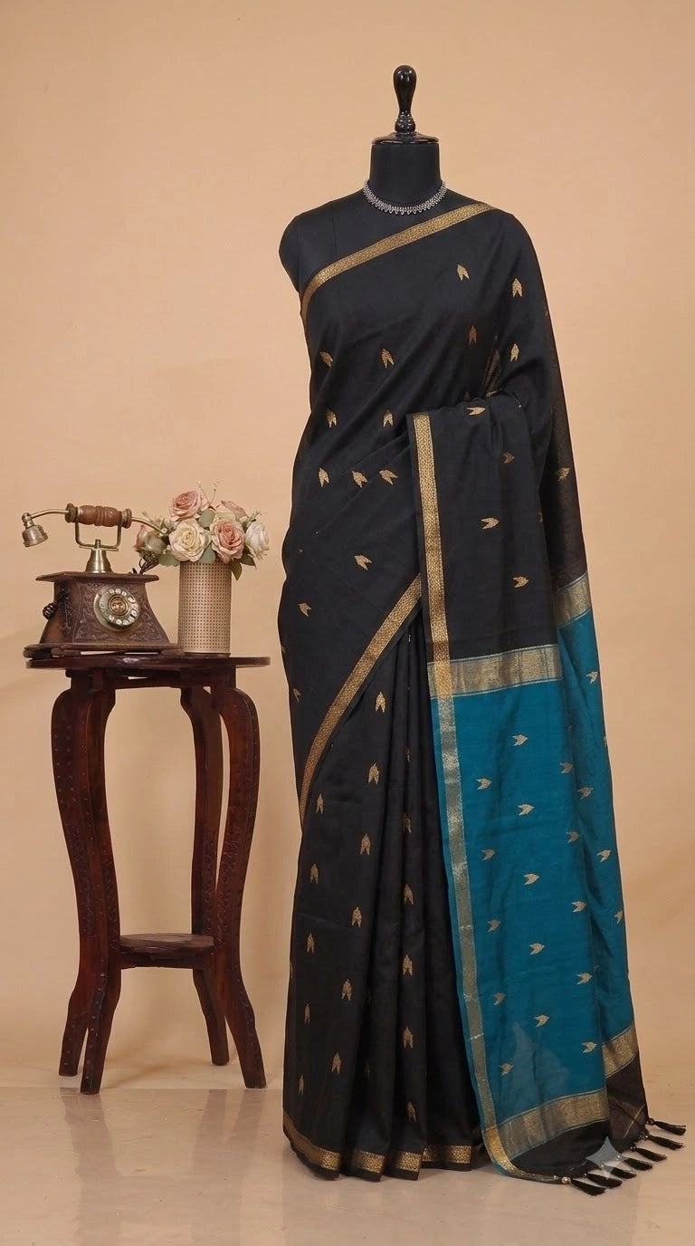 Black Pure Maheshwari Silk Saree