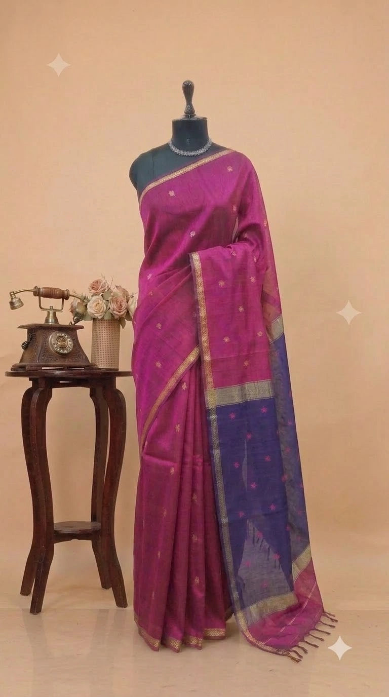 Raspberry Pink Pure Maheshwari Silk Saree