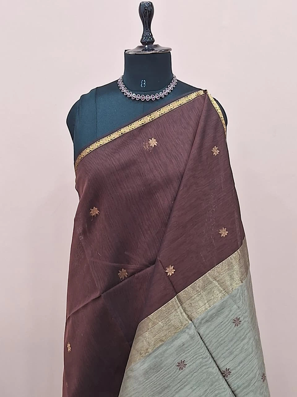 Chocolate Brown Pure Maheshwari Silk Saree 1