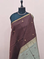 Chocolate Brown Pure Maheshwari Silk Saree 1