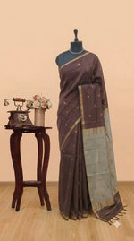 Chocolate Brown Pure Maheshwari Silk Saree