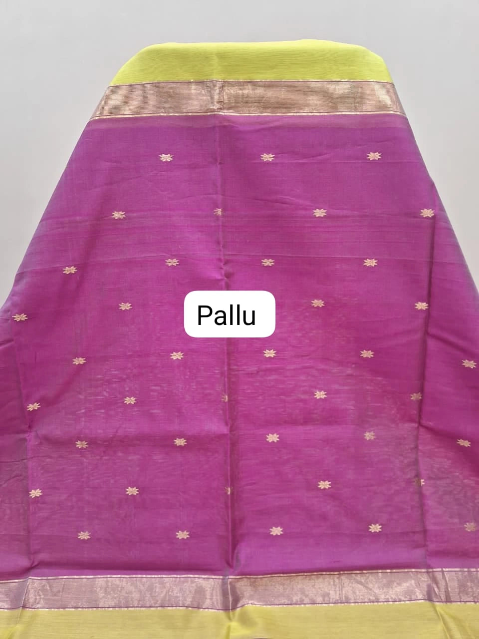 Lime Yellow Pure Maheshwari Silk Saree pallu