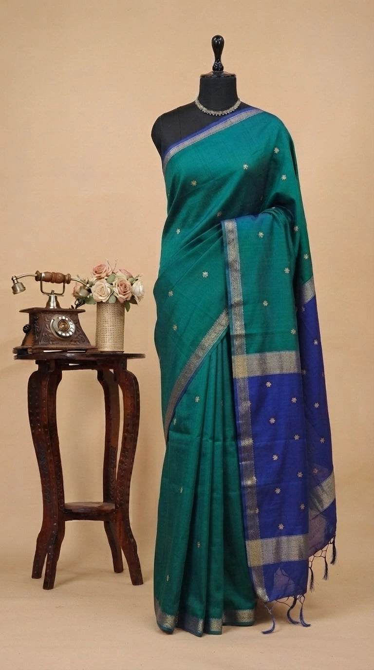 Dual Shaded Pure Maheshwari Silk Saree 