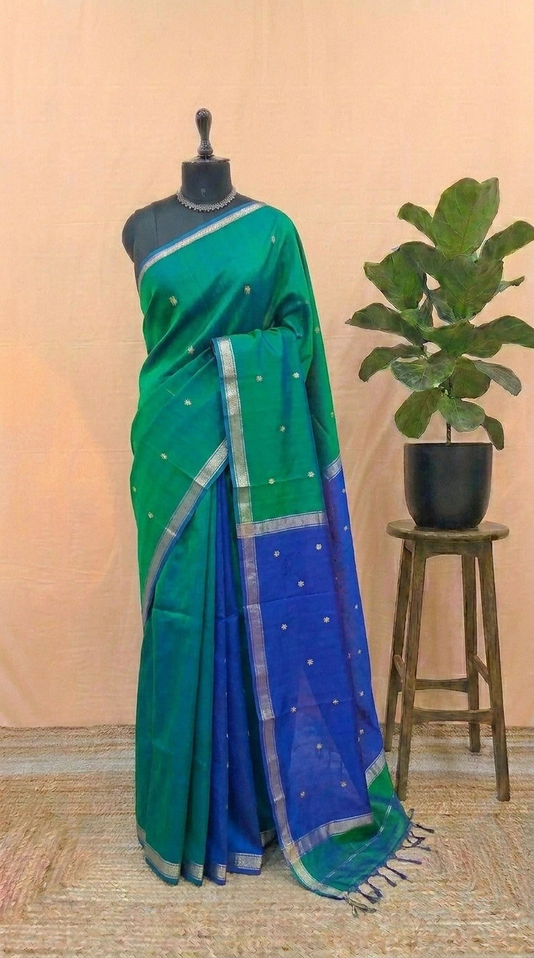 Dual Shaded Pure Maheshwari Silk Saree
