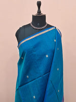 Teal Blue Pure Maheshwari Silk Saree 1