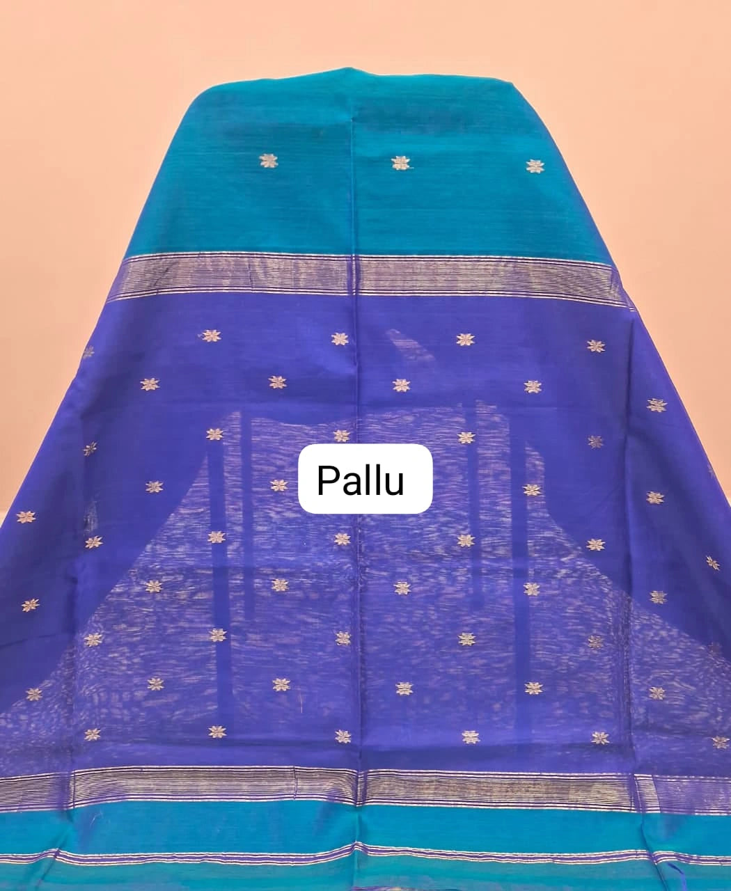 Teal Blue Pure Maheshwari Silk Saree pallu