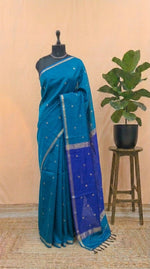 Teal Blue Pure Maheshwari Silk Saree