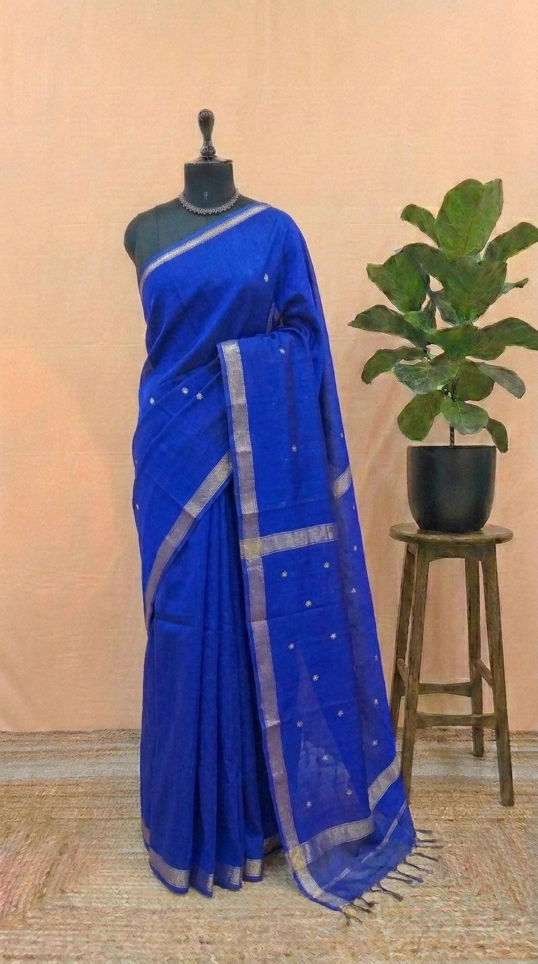 Royal Blue Pure Maheshwari Silk Saree