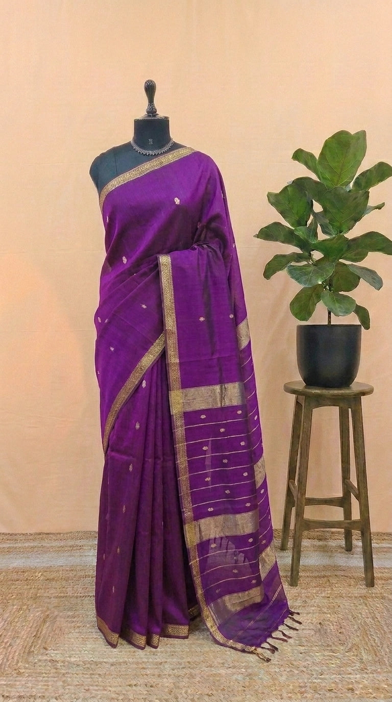 Rich Purple Pure Maheshwari Silk Saree