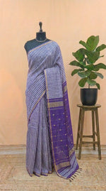 Traditional Purple and White Pure Maheshwari Silk Saree 
