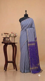 Traditional Purple and White Pure Maheshwari Silk Saree 
