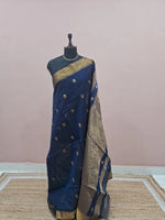 Navy Blue Pure Maheshwari Silk Saree