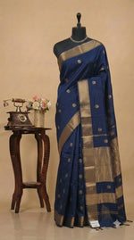 Navy Blue Pure Maheshwari Silk Saree