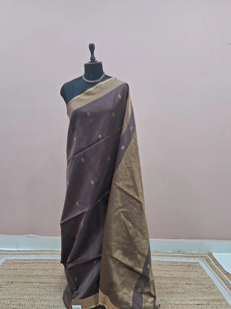 Chocolate Brown Pure Maheshwari Silk Saree