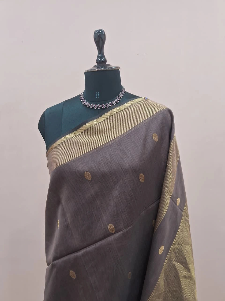 Chocolate Brown Pure Maheshwari Silk Saree 1
