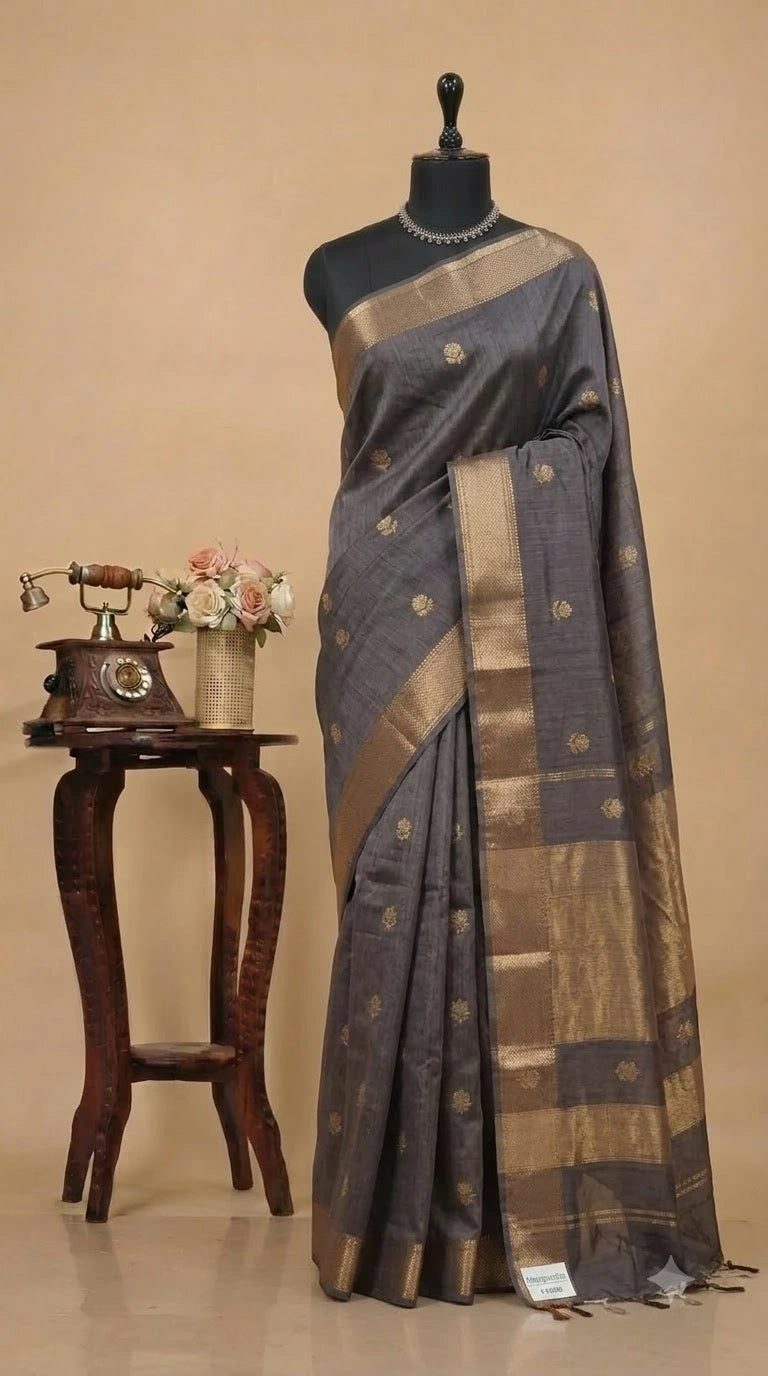 Chocolate Brown Pure Maheshwari Silk Saree
