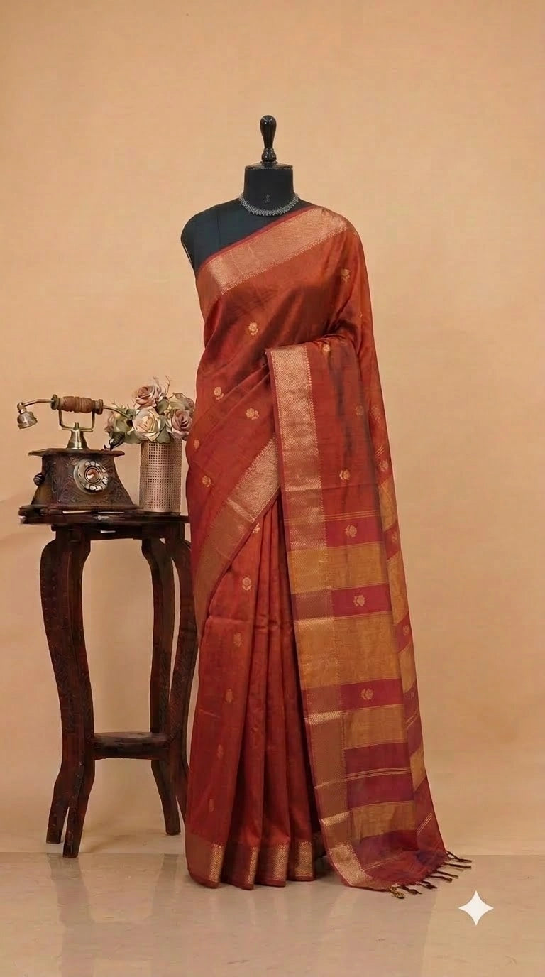Dual-Shaded Pure Maheshwari Silk Saree 