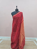 Tomato Red Pure Maheshwari Silk Saree