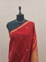 Tomato Red Pure Maheshwari Silk Saree 1