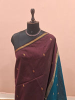 Dark Walnut Brown Pure Maheshwari Silk Saree 1