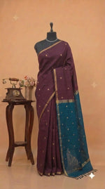 Dark Walnut Brown Pure Maheshwari Silk Saree