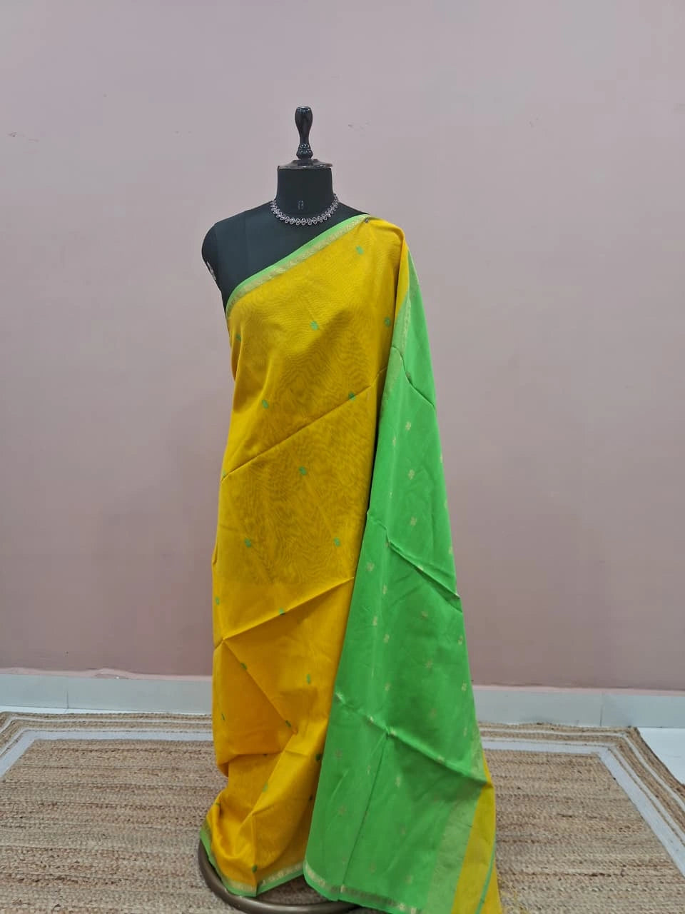 Mango Yellow Pure Maheshwari Silk Saree 