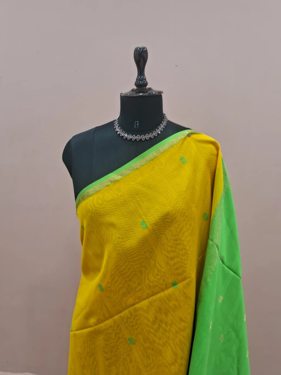 Mango Yellow Pure Maheshwari Silk Saree 1